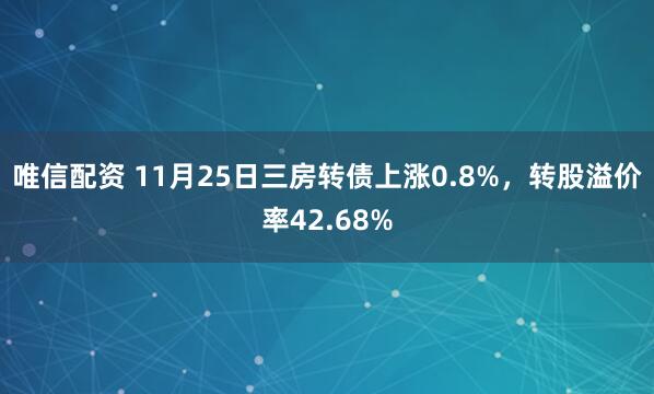 唯信配资 11月25日三房转债上涨0.8%，转股溢价率42.68%